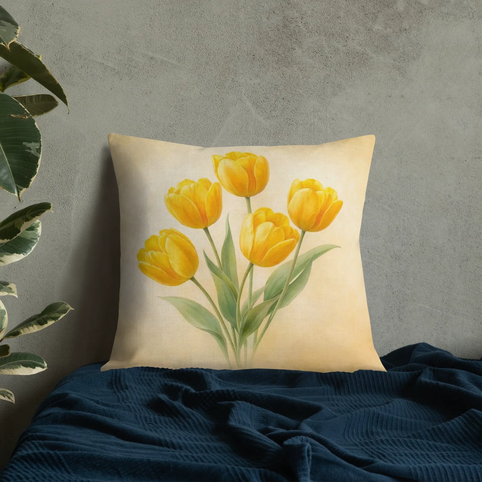 Yellow Tulip Throw Pillow: Spring Sunshine Floral Decor