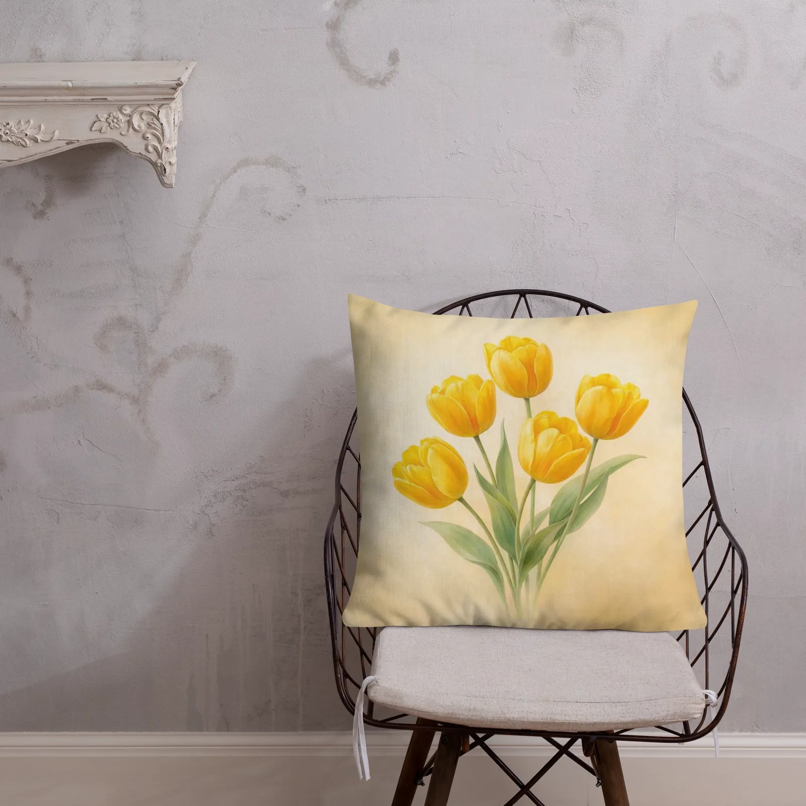 Yellow Tulip Throw Pillow: Spring Sunshine Floral Decor, photo 2