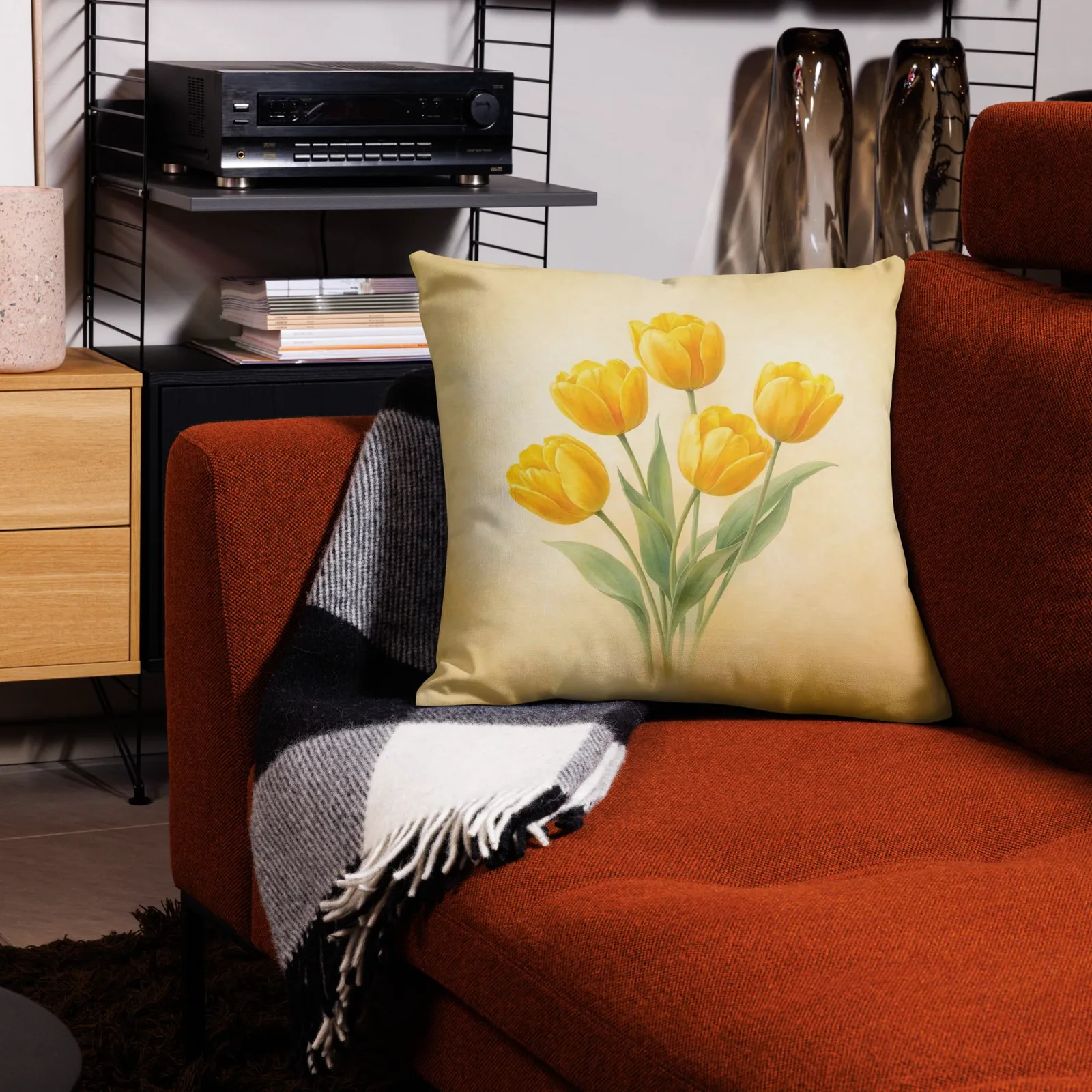 Yellow Tulip Throw Pillow: Spring Sunshine Floral Decor, photo 5