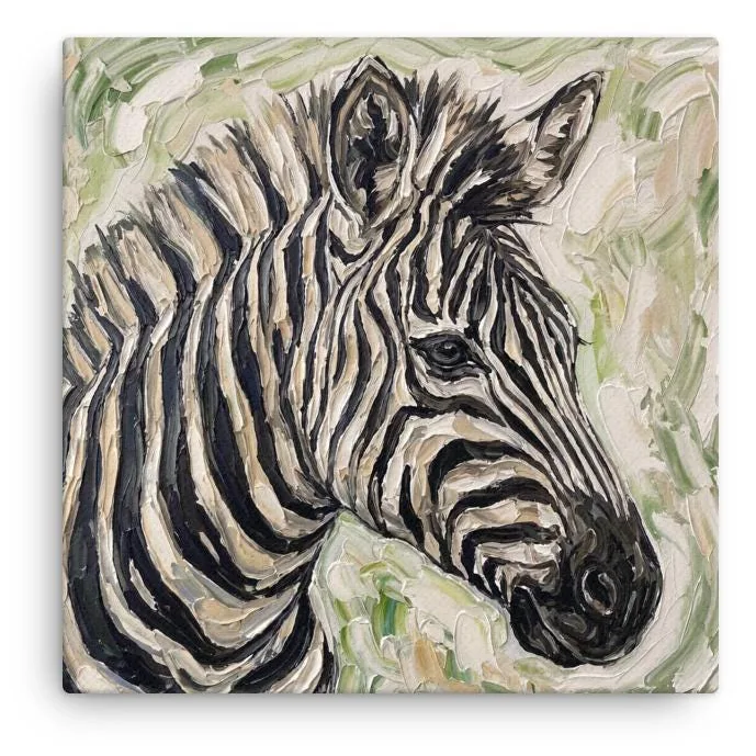 Zebra Thin Canvas: Impasto Safari Animal Wall Art